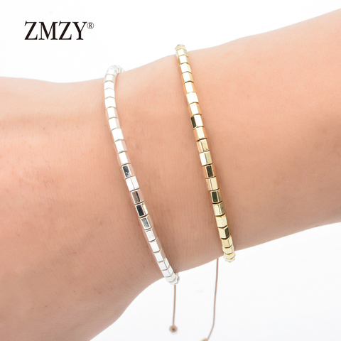 ZMZY réglable carré or/argent couleur hématite Bracelets minimaliste petites perles Braclet pour les femmes Yogo Biker main bijoux ► Photo 1/4