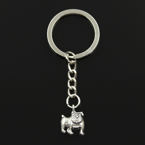 Porte-clés en métal de 30mm, bijoux antiques, pendentif de 17x13mm, en Bronze plaqué argent, chien carlin bouledogue ► Photo 1/5