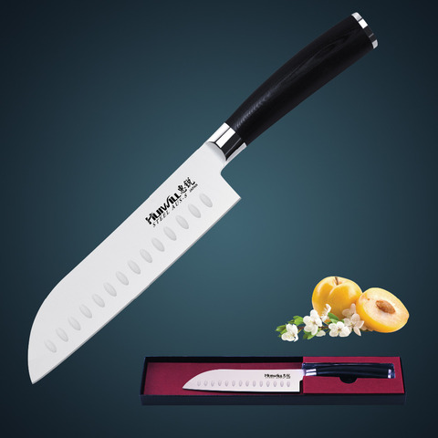 Huiwill – couteau à trancher de cuisine japonais Santoku avec double poignée forgée G10, en acier inoxydable AUS-8, 7 pouces, Super qualité ► Photo 1/1