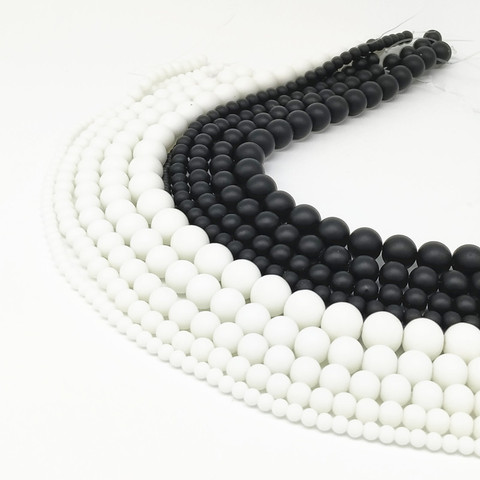 Perles rondes en pierre naturelle, blanc, noir, vernis mat, Onyx, agate, 16 pouces/brin, taille au choix 4 6 8 10 12 14 MM ► Photo 1/4