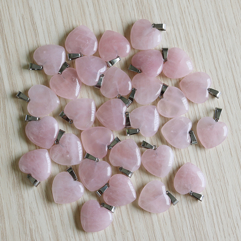 Fubaoying-pendentif en pierre de cœur, Lot de 30 pièces, cristal Quartz rose, accessoires, breloques à la mode, 20mm, naturel pour la fabrication de bijoux ► Photo 1/4