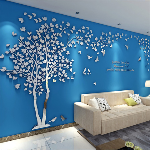 Autocollant mural 3D avec miroir d'arbre en acrylique, étiquette décorative pour mur derrière TV, chambre à coucher et salon, DIY bricolage ► Photo 1/6