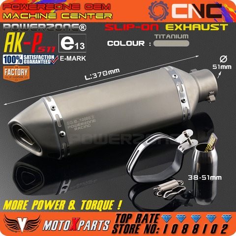 Silencieux d'échappement universel modifié e-mark AK-P511, pour moto, pour CB CRB, YZF, TTR, KTM, EXC, R6, ZX-6R, ZX-10R, GSXR, Scooter et quad ► Photo 1/6