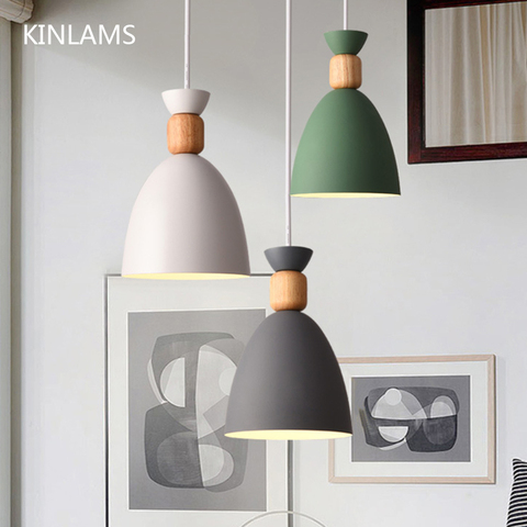 Lampe suspendue suspendue en bois, design nordique moderne, disponible dans plusieurs couleurs, idéal pour une salle à manger, une chambre à coucher ou un Restaurant, LED ► Photo 1/6