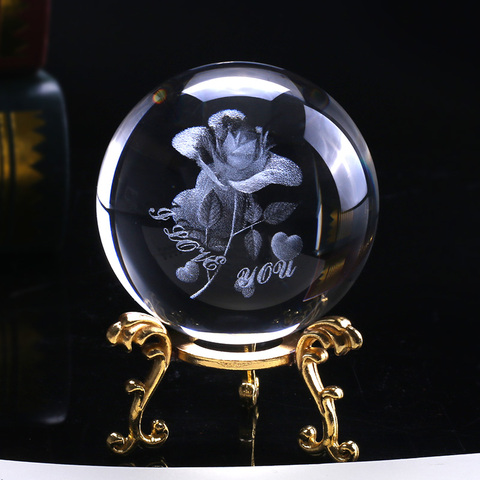 Boule de Rose en cristal Miniature 6cm, sphère en verre, sphère en verre gravé au Laser, pour un cadeau de mariage, pour décoration intérieure, pour la saint-valentin ► Photo 1/6