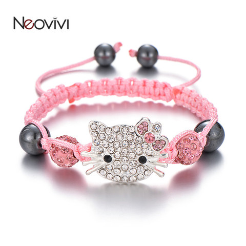 Neoivi – Bracelet en strass pour enfants, breloque en forme de chat, perle ronde en cristal, chaîne multicolore, bijoux à faire soi-même ► Photo 1/6