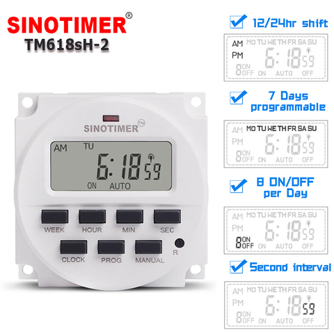 Minuterie numérique Super grand écran 1.6 pouces, intervalle d'une seconde, minuterie numérique Programmable 7 jours, 220V AC, sortie de tension de relais ► Photo 1/6