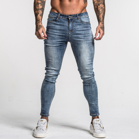 Gingtto – jean moulant en coton pour homme, pantalon extensible, taille moyenne, délavé, bleu, classique, Hip Hop, confortable, livraison directe, zm46 ► Photo 1/6