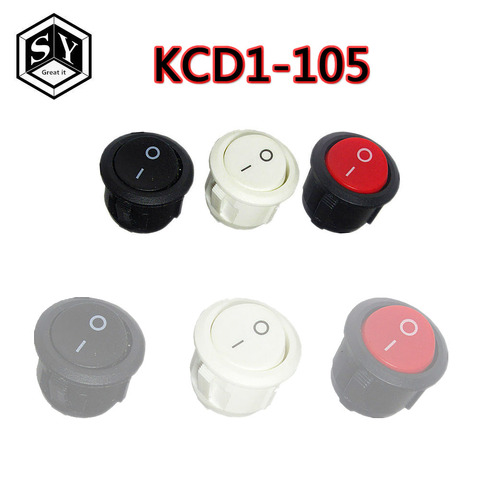 10 pièces grand IT rouge noir blanc 20MM marche/arrêt interrupteur à bascule rond 6A/250VAC 10A 125VAC bouton-poussoir en plastique KCD1-105 ► Photo 1/5