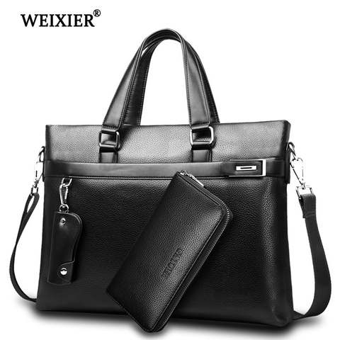 WEIXIER-serviette classique pour hommes, sac de bonne qualité, sac à main d'affaires en cuir PU, sac de messager pour ordinateur pochette d'ordinateur ► Photo 1/6