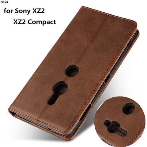 Étui en cuir pour Sony Xperia XZ2 XZ2 étui à rabat Compact porte-carte étui magnétique attraction housse portefeuille ► Photo 1/6