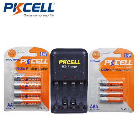 4 pièces AA 2500mWh 1.6V + 4 pièces 900mWh AAA ni-zn batteries rechargeables + 1 pièces ni-zn AA/AAA chargeur de batterie ► Photo 1/4