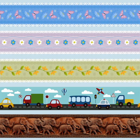 Autocollant mural décoratif de 10M, dessin animé ligne de taille, bordure pour jupe de bébé, bordure d'éléphant fleurs de trafic, pour enfants ► Photo 1/6