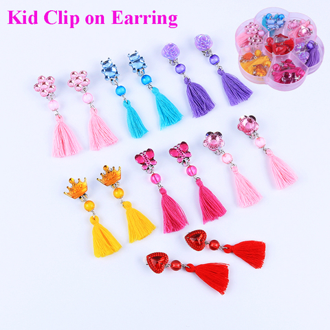 Boucles d'oreilles avec pampilles en acrylique, nouveau Style, 7 paires/ensemble, joli Clip pour enfants, filles, fête, sans trou, bijoux, cadeaux ► Photo 1/5