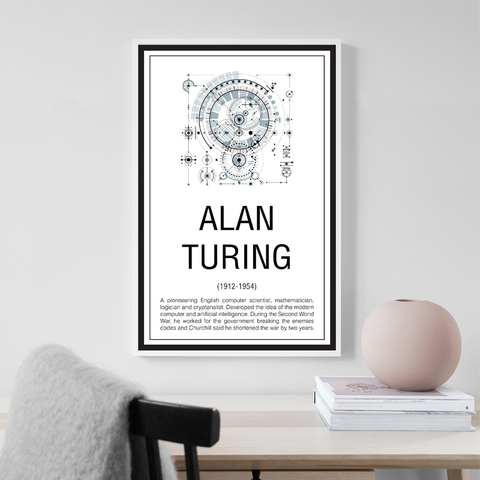 Affiche murale de maths éducation, toile imprimée avec mathématicien Alan Turing, décor mural ► Photo 1/6