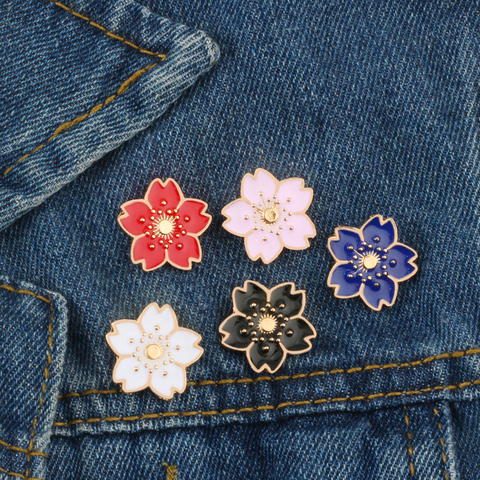 Mini broche en Denim à motif de fleur de cerisier, 5 couleurs, Style Simple, pour veste en Denim, Badge, bouton, bijoux à la mode ► Photo 1/6