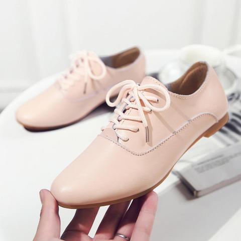 MALEMONKEY Décontracté Appartements Oxford Chaussures Femmes 2022 Printemps En Cuir Véritable Dames Chaussures Mocassins À Lacets Mocassins Femmes Blanc 051 ► Photo 1/6