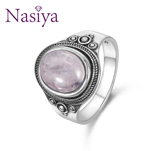 Nasiya-anneaux en Quartz Rose naturel 8x10MM pour femmes, bijou en pierre précieuse Rose 925, cadeau d'anniversaire, vie quotidienne ► Photo 1/6