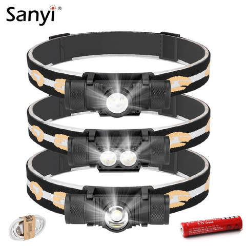 Sanyi – lampe frontale à LED D10 XM-L2 avec Interface de chargement USB, torche à intensité réglable pour cyclisme, Camping, pêche, 6 modes ► Photo 1/6