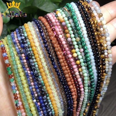 Perles rondes en pierre naturelle, Agates Labradorite, Quartz, Amazonite, cristal, pour la fabrication de bijoux, Bracelets, DIY, 2-3mm ► Photo 1/6