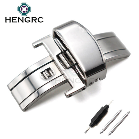 HENGRC – bracelet de montre avec boucle en argent poli, avec fermoir à déploiement en acier inoxydable 316L, 18 20 22 24mm, accessoires ► Photo 1/5