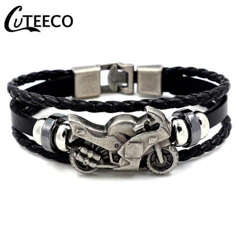 CUTEECO-Bracelet en cuir pour hommes, Vintage, moto, multicouches tressé, bijoux, Punk ► Photo 1/6