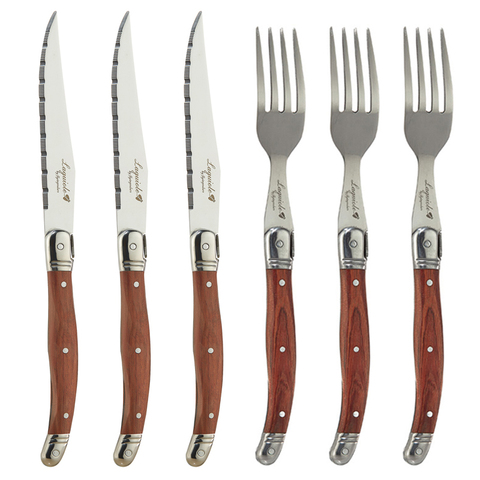 6 pièces Laguiole Steak couteaux fourchette bois couverts japonais dîner couteau et fourchettes inox bois vaisselle vaisselle 8.7'' ► Photo 1/6