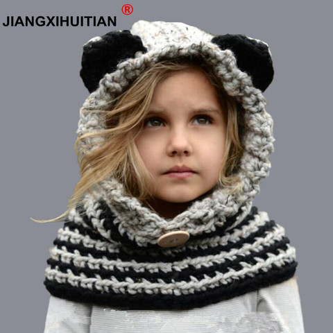 Cagoule d'hiver pour petites filles de 1 à 7 ans, 8 styles, chapeaux d'hiver faits à la main, écharpe enveloppante en renard, chapeaux tricotés en laine pour enfants, automne ► Photo 1/6