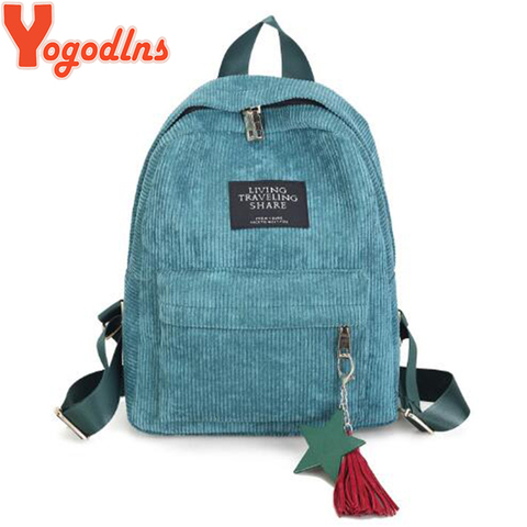 Yogodlns – sac à dos d'école en velours côtelé pour femmes, avec pompon, pour ordinateur portable, Style Preppy ► Photo 1/6