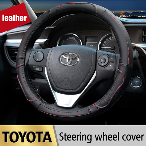 Couverture de volant en cuir véritable pour Toyota Corolla Avensis Yaris Rav4 Hilux Auris 2013 2014 2015, accessoires automobiles ► Photo 1/6
