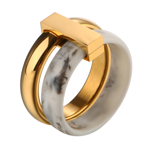 Mode deux couches déplacer anneau en céramique en acier inoxydable anneaux pour femmes couleur argent anneaux de mariage pour cadeau amant anneaux bijoux ► Photo 1/6