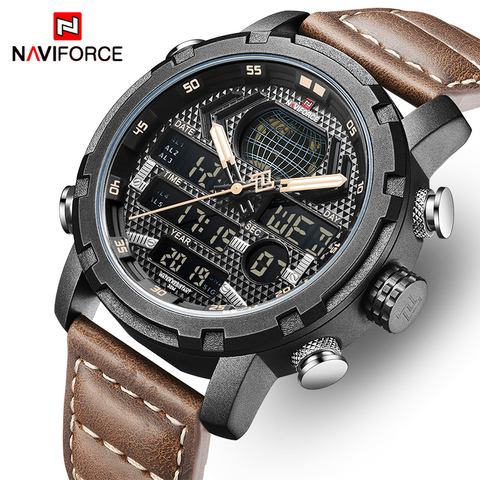 NAVIFORCE – montre de sport en cuir pour hommes, marque de luxe, numérique, étanche, militaire ► Photo 1/6