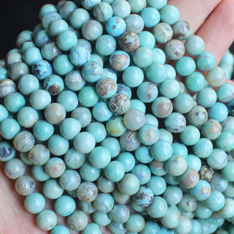 Pierres d'agates bleues Turquoises de 8 à 14mm, perles rondes de 15 pouces pour la fabrication de bijoux à faire soi-même, pendentif, collier ► Photo 1/5