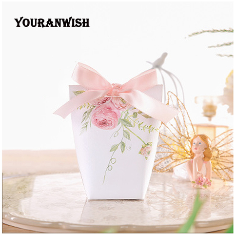 YOURANWISH-boîtes cadeaux haut de gamme personnalisées pour mariage, bricolage, boîtes à bonbons à fleurs roses pour fête de bébé, lot de 50 pièces ► Photo 1/6