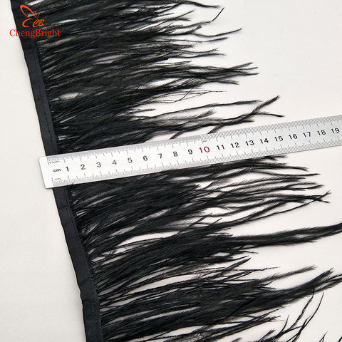 ChengBright-ruban de plumes d'autruche naturelles, 10Yards de plumes d'autruche noires, vente en gros, pour garniture pour vêtements décoratifs ► Photo 1/6