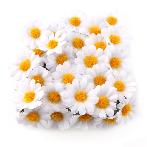 100 PC/lot 2.5 cm Mini Daisy Décoratif Fleur Artificielle Soie Fleurs Partie De Décoration De Mariage Décoration (sans tige) moins cher ► Photo 1/6