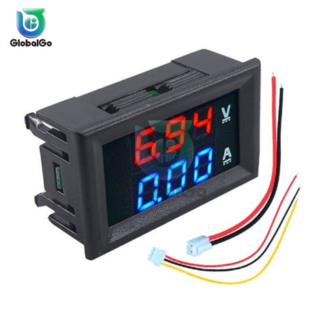Voltmètre d'ampèremètre numérique DC/100 V/10A bleu rouge LED double panneau numérique ampèremètre pour compteur de courant de voiture ► Photo 1/6