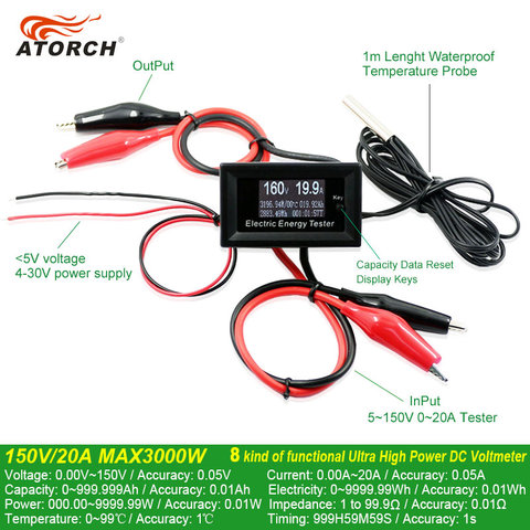Aorch – voltmètre numérique, ampèremètre, tension, watt, testeur de capacité, indicateur, moniteur lcd, DC 150V 20a ► Photo 1/6