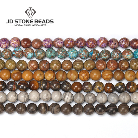 Perles en bois naturel à rayures, 7 couleurs, pierre mate, Grain de bois naturel, jaspe à facettes, pour la fabrication de bijoux ► Photo 1/6