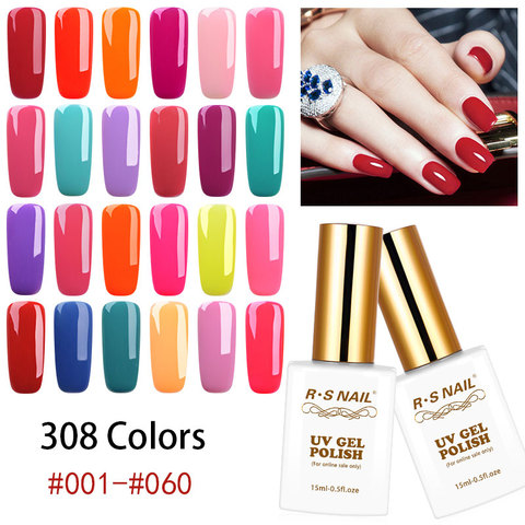 RS NAIL-vernis à ongles colorés UV, choix (1) de 308 couleurs de Gel, n ° 001-060, laque noire blanche rouge, flacon de 15ml ► Photo 1/6