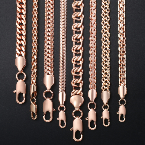 Fanshion-collier en or Rose, chaîne à maillons escargot tissé, pour hommes et femmes, bijoux classiques à offrir, 585 GNN1A, offre spéciale ► Photo 1/6