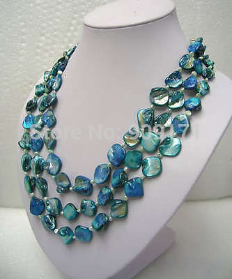 Bijoux 3 rangées de perles et bleu, pour mère coquillage, collier à perles ► Photo 1/1