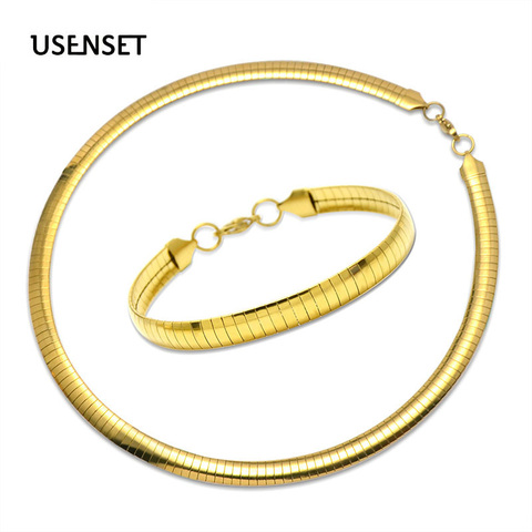 USENSET collier à breloques pour femmes bijoux en acier inoxydable collier ras du cou couples serpent chaîne Bracelet ensemble cadeaux pour les filles 4-8MM ► Photo 1/6