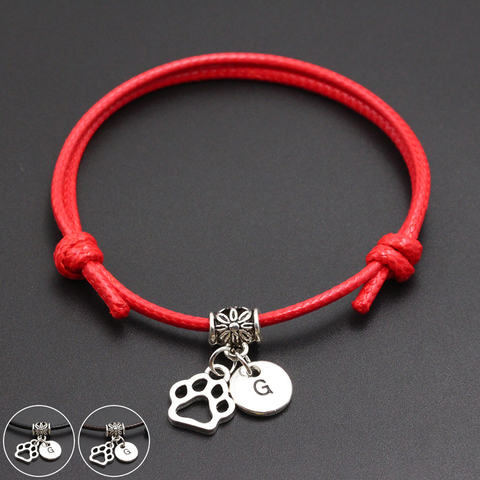 Bracelet à fil rouge Alphabet anglais imprimé patte de chien, breloque, fait à la main, bijoux en corde porte-bonheur pour femmes et hommes, A-Z ► Photo 1/6