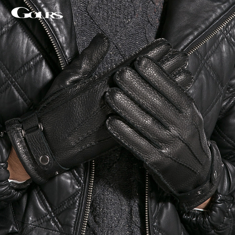 Gours – gants d'hiver en cuir véritable pour hommes, noirs, en velours, chauds, à la mode, pour la conduite décontractée, GSM014 ► Photo 1/6