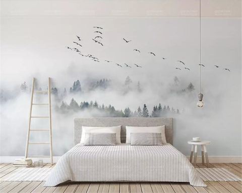 Beibehang – papier peint 3d motif oiseaux, forêt de pin, nuages ► Photo 1/6