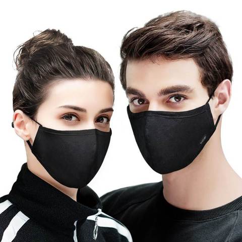 Kpop coton noir masque bouche masque Anti PM2.5 poussière bouche masque avec 6 pièces charbon actif filtre coréen masque tissu masque ► Photo 1/6