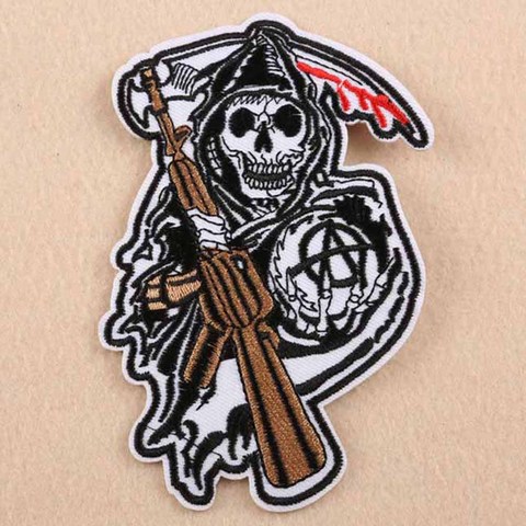 Patch de vêtements en tissu brodé pour filles, garçons et hommes, Punk, mythe, crâne, Poker, faucheuse, vente en gros ► Photo 1/6