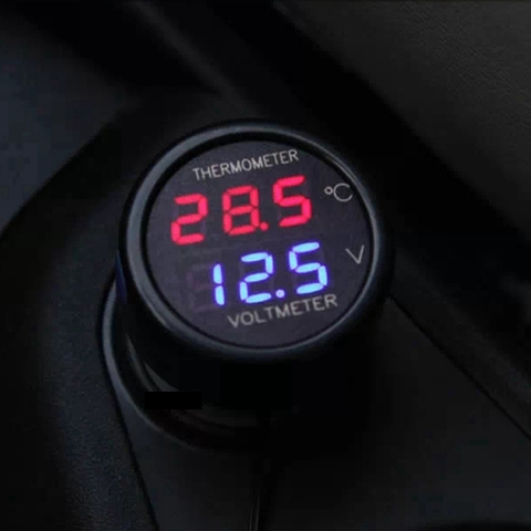 Ketotek – thermomètre numérique 2 en 1 pour voiture, voltmètre, 12V, 24V, affichage double Led, moniteur de température avec batterie, rouge, bleu, vert ► Photo 1/6