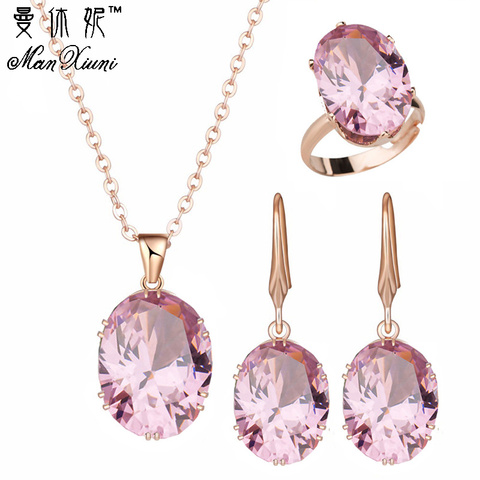 2022 Top qualité luxe or Rose bijoux de fiançailles ensembles cubique Zircon pour les femmes nuptiales mariage boucles d'oreilles ensembles avec des anneaux ► Photo 1/6